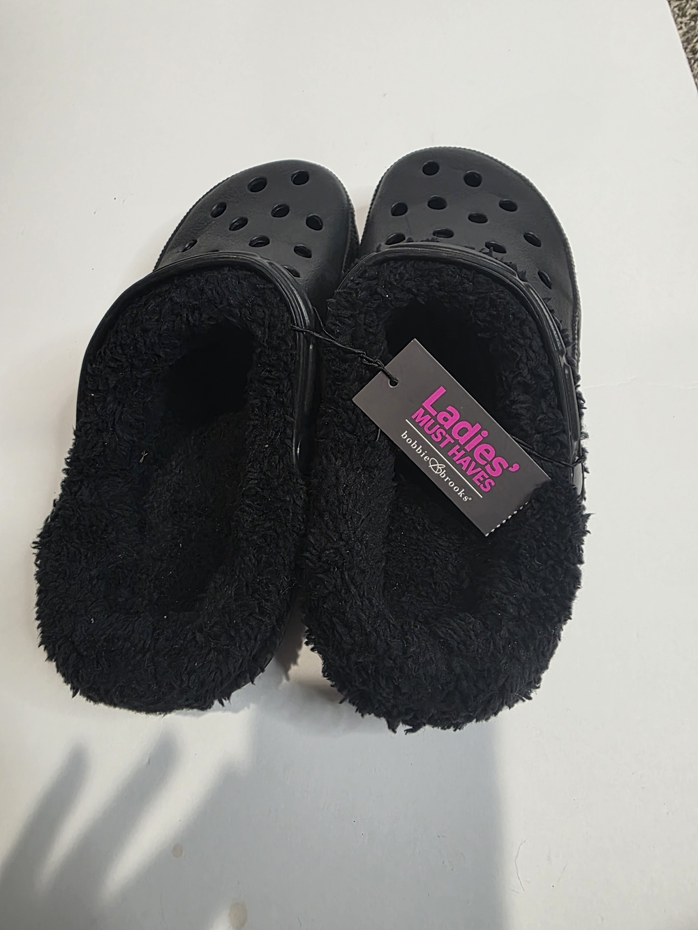 Bobbie Brooks Black Fleece-Lined Clog Mules - Picture 2 of 7
